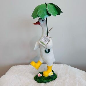 NEW Cotton & Co Cute Easter Duck Figurine Metal Umbrella & Yellow Rainboots 15”